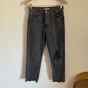 Levi’s Wedgie Straight Leg Black Distressed Denim Jeans 100% Cotton Frayed Hem